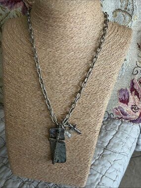 Gray Crystal Pendant Necklace with Cross Charms - Women's Jewelry